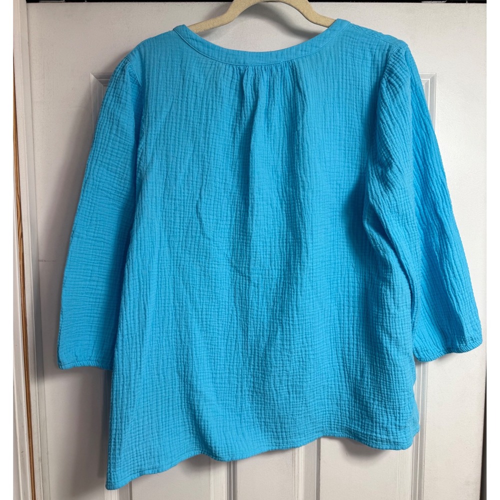 J. Jill Blue Double Gauze Cotton Split Neck 3/4 Sleeve Tunic Top Large - Picture 5 of 7